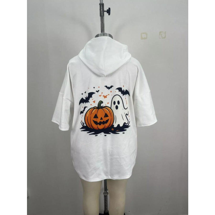 Full Size Oversized Halloween Pumpkin Ghost Graphic Hoodie Plus Apparel and Accessories