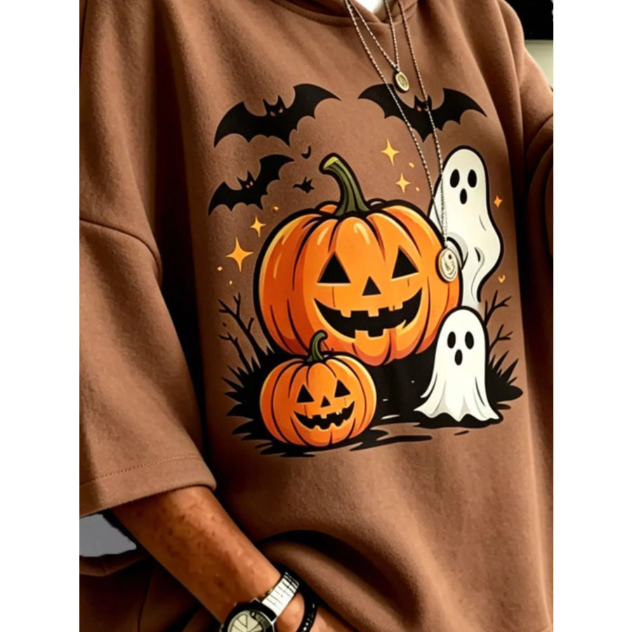 Full Size Oversized Halloween Pumpkin Ghost Graphic Hoodie Plus Apparel and Accessories