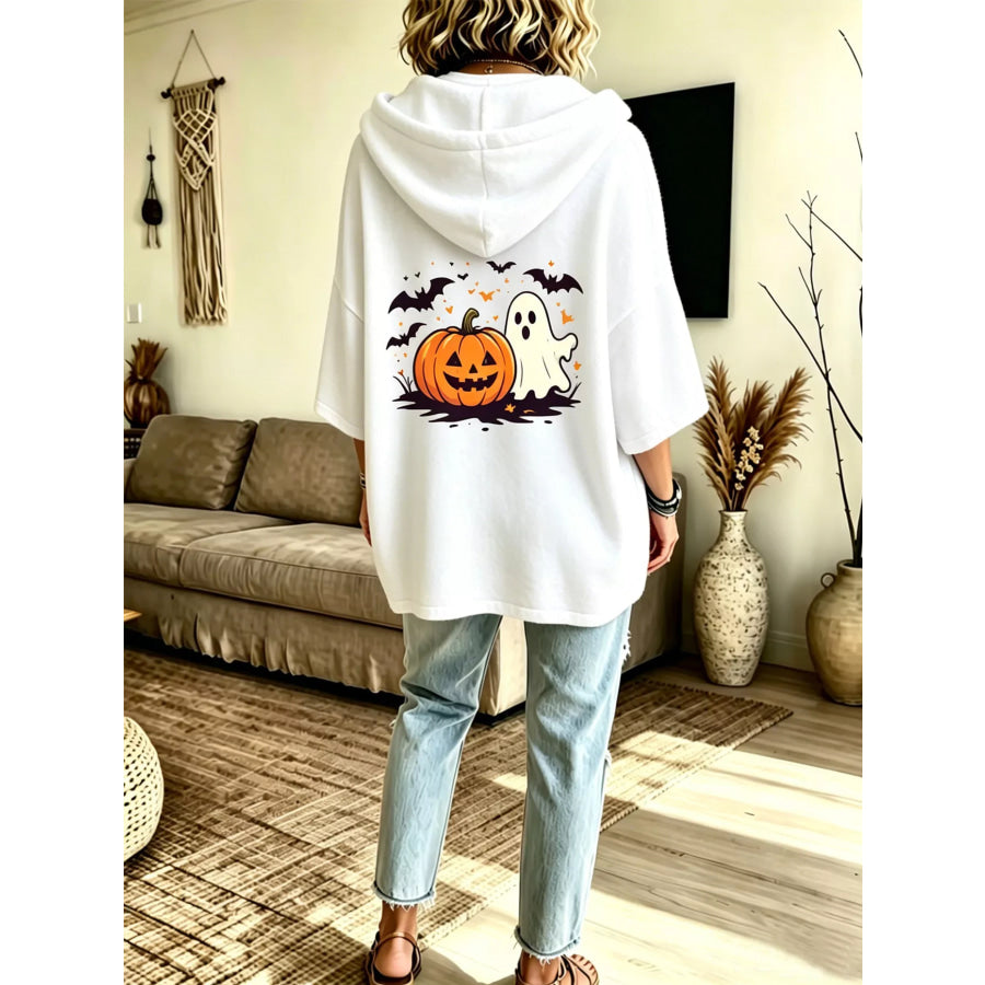 Full Size Oversized Halloween Pumpkin Ghost Graphic Hoodie Plus Apparel and Accessories