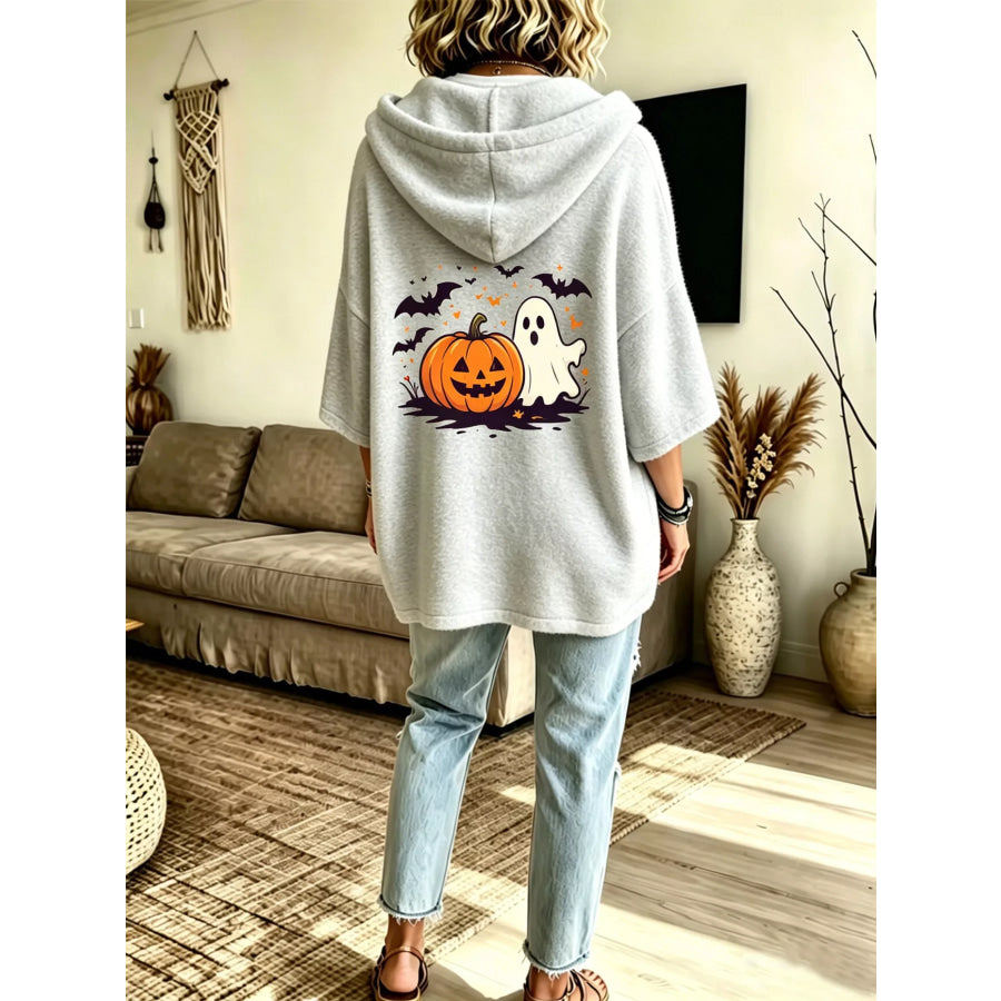 Full Size Oversized Halloween Pumpkin Ghost Graphic Hoodie Plus Apparel and Accessories