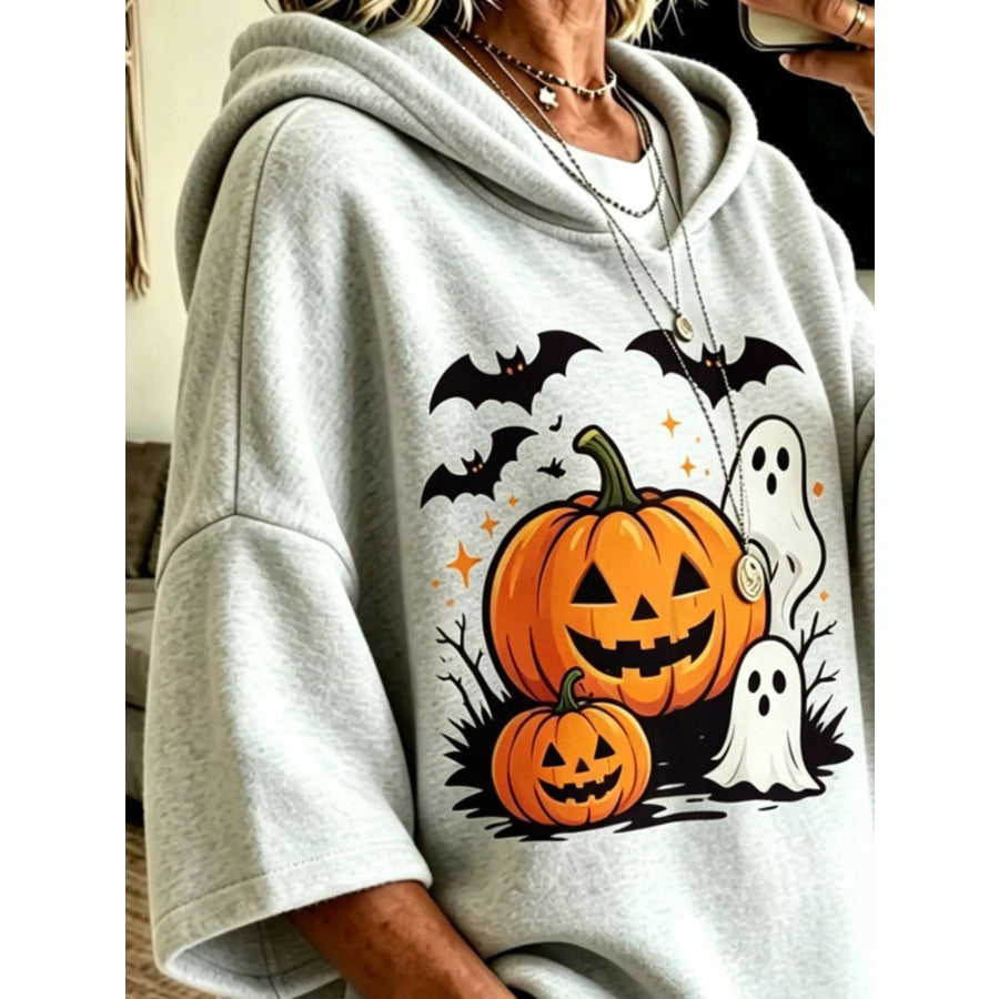 Full Size Oversized Halloween Pumpkin Ghost Graphic Hoodie Plus Apparel and Accessories