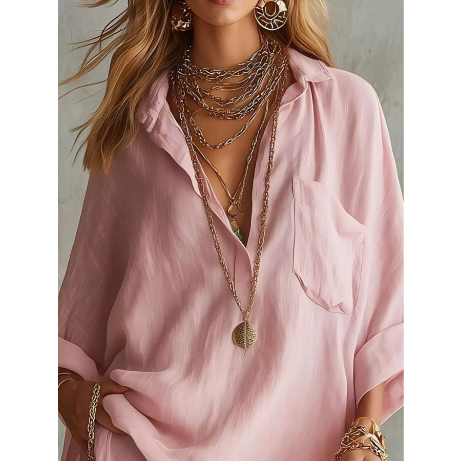 Full Size Oversized Long Sleeve Shirt and Shorts Two-Piece Set Plus Dusty Pink / S Apparel Accessories