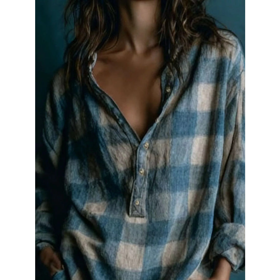 Full Size Oversized Plaid Button-Down Shirt Dress Plus