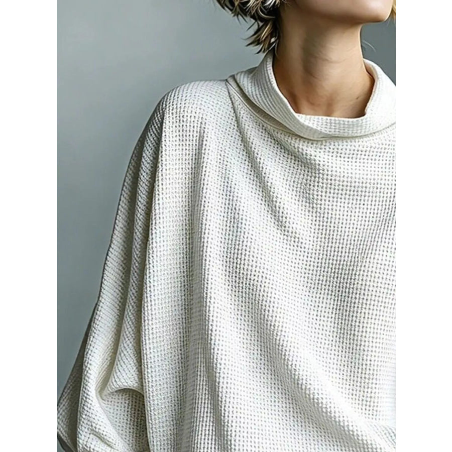 Full Size Oversized Waffle Knit Mock Neck T-Shirt Plus Apparel and Accessories