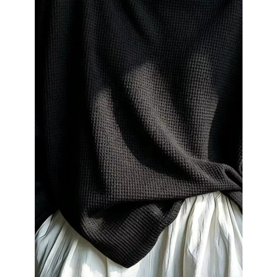 Full Size Oversized Waffle Knit Mock Neck T-Shirt Plus Apparel and Accessories
