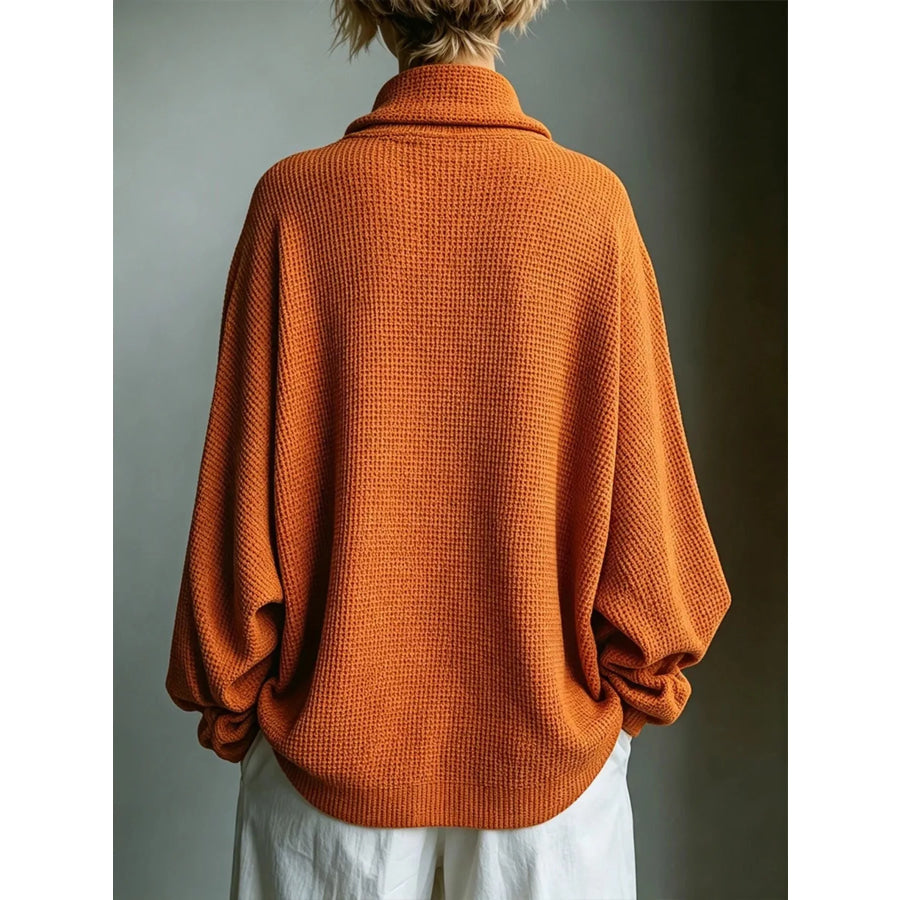 Full Size Oversized Waffle Knit Mock Neck T-Shirt Plus Apparel and Accessories