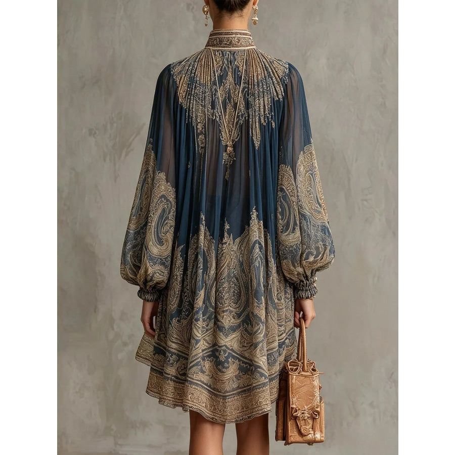 Full Size Paisley Print Chiffon High-Low Mini Dress Plus Apparel and Accessories