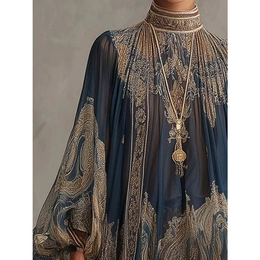 Full Size Paisley Print Chiffon High-Low Mini Dress Plus Apparel and Accessories