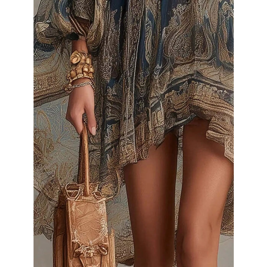 Full Size Paisley Print Chiffon High-Low Mini Dress Plus Apparel and Accessories
