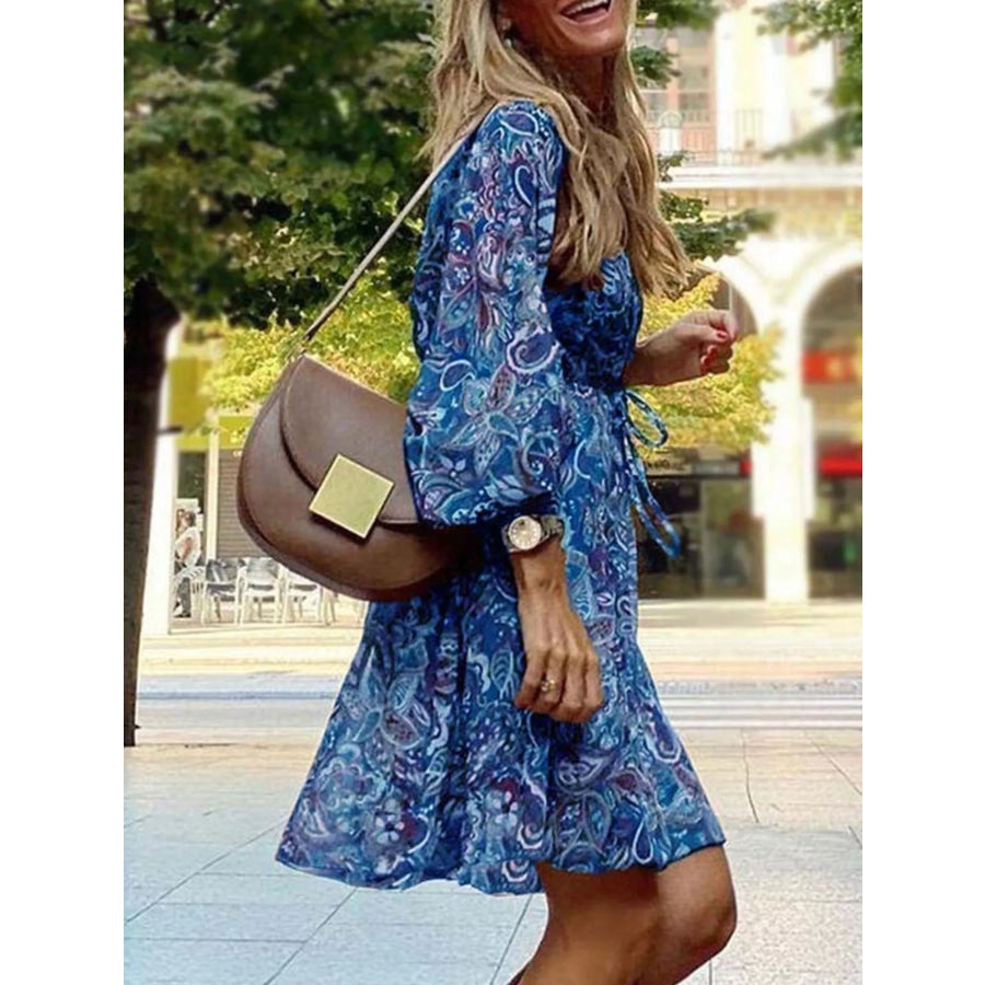 Full Size Paisley Print Long Sleeve Mini Dress Plus Size Apparel and Accessories
