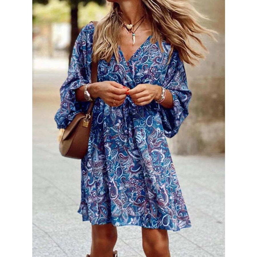 Full Size Paisley Print Long Sleeve Mini Dress Plus Size Apparel and Accessories