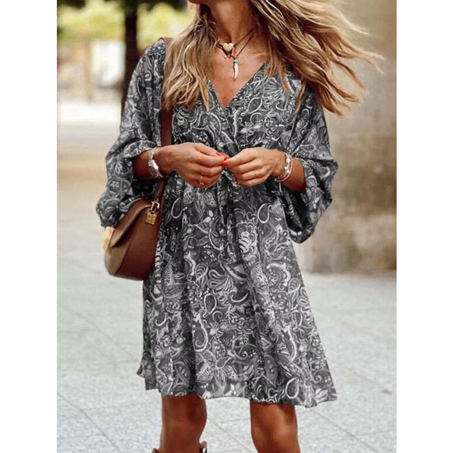 Full Size Paisley Print Long Sleeve Mini Dress Plus Size Apparel and Accessories
