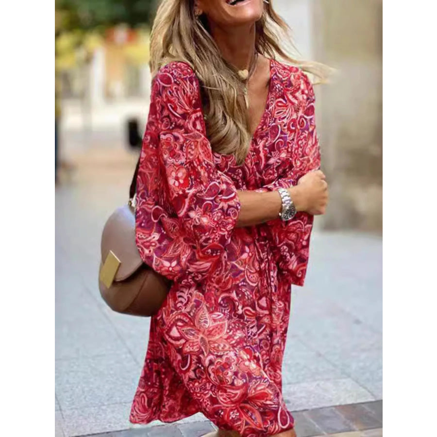 Full Size Paisley Print Long Sleeve Mini Dress Plus Size Apparel and Accessories