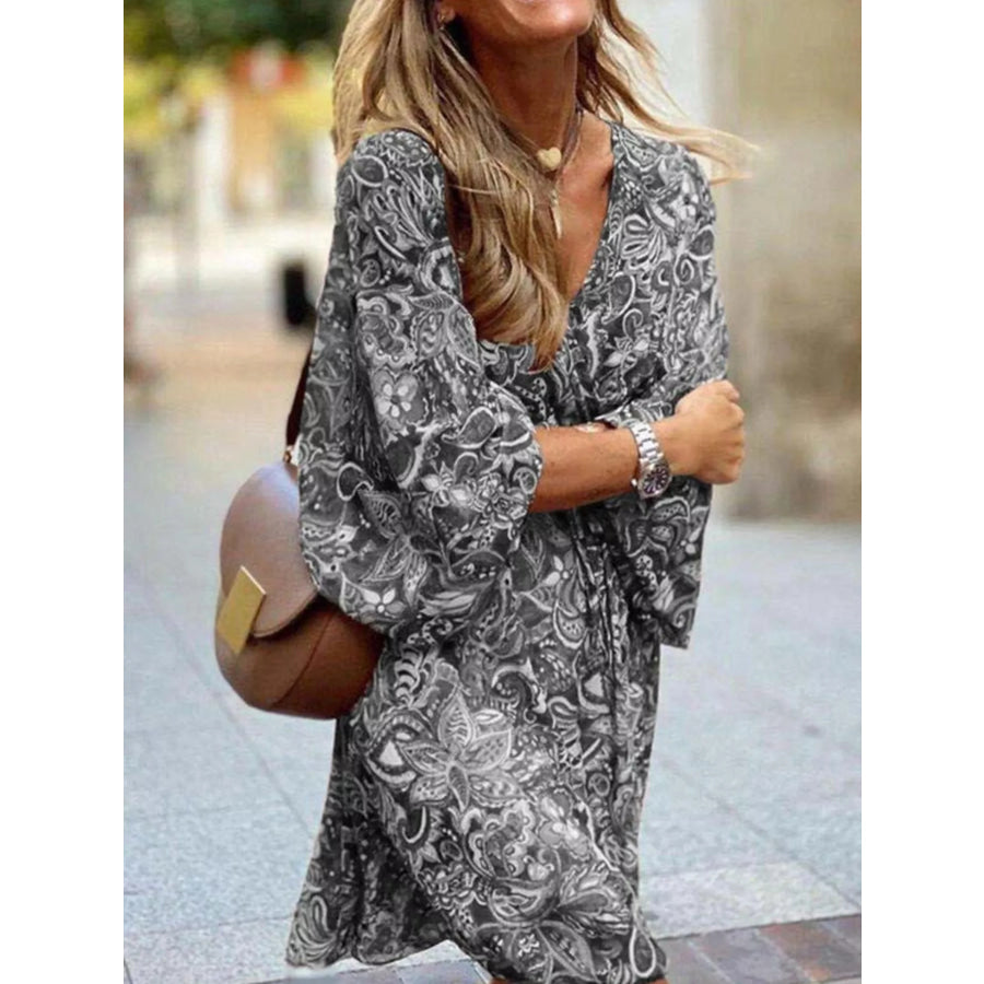 Full Size Paisley Print Long Sleeve Mini Dress Plus Size Apparel and Accessories