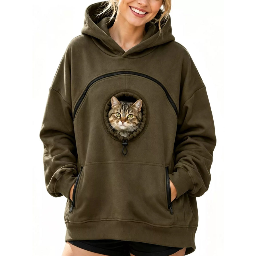 Full Size Pet Carrier Kangaroo Pouch Hoodie Plus Army Green / S Apparel and Accessories
