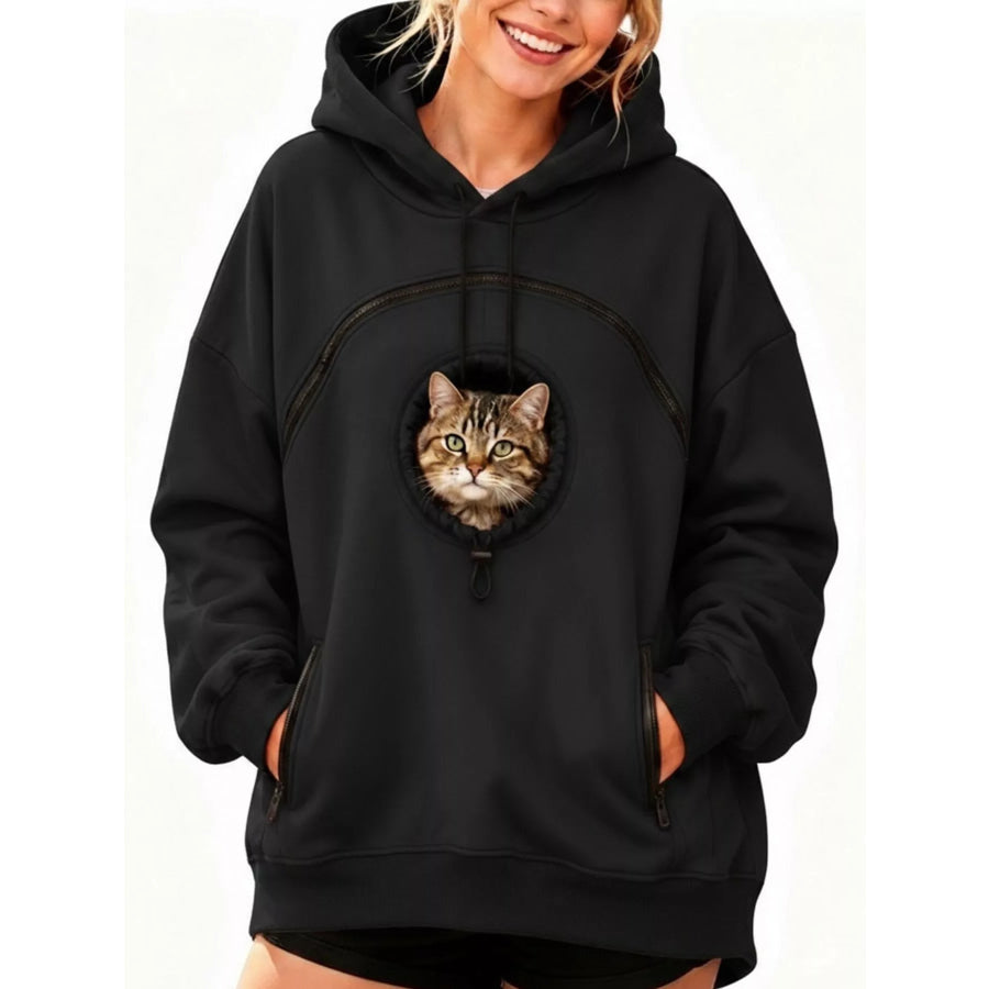 Full Size Pet Carrier Kangaroo Pouch Hoodie Plus Black / S Apparel and Accessories