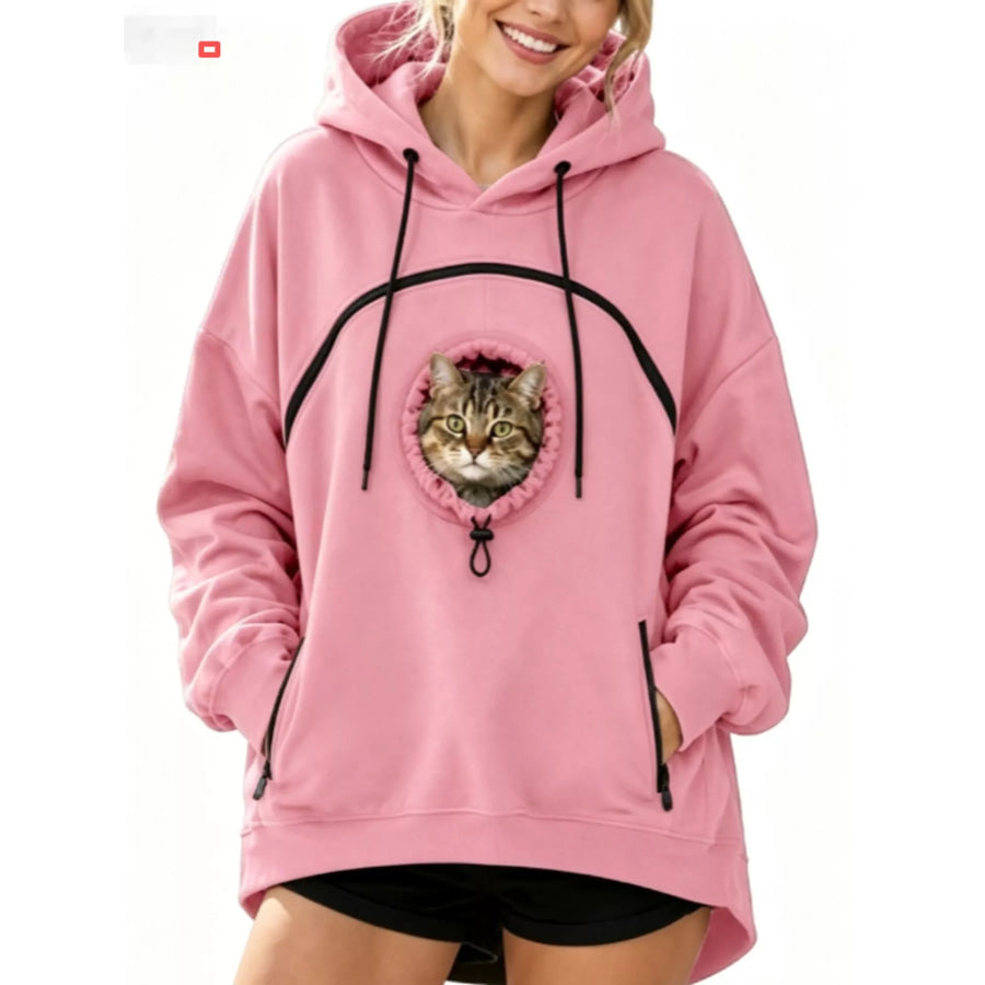 Full Size Pet Carrier Kangaroo Pouch Hoodie Plus Pink / S Apparel and Accessories