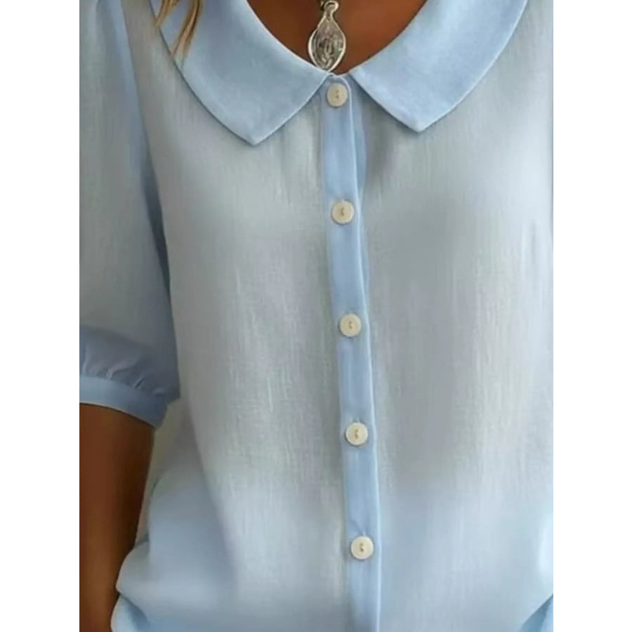 Full Size Peter Pan Collar Button-Down Shirt Plus Size Apparel and Accessories