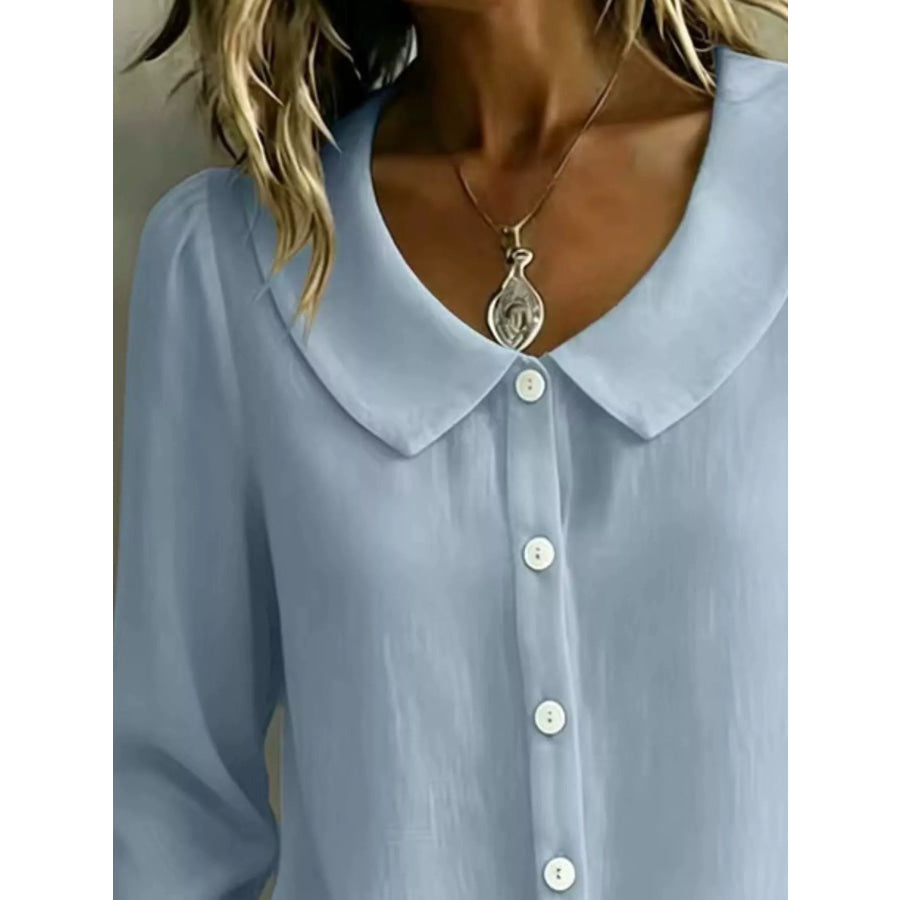 Full Size Peter Pan Collar Button-Down Shirt Plus Size Apparel and Accessories