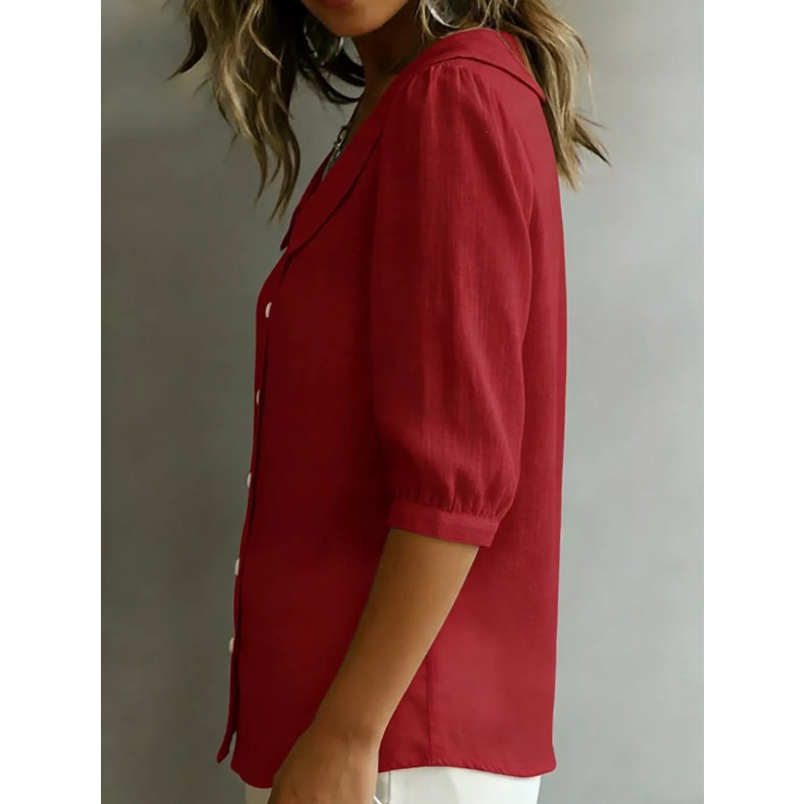 Full Size Peter Pan Collar Button-Down Shirt Plus Size Apparel and Accessories