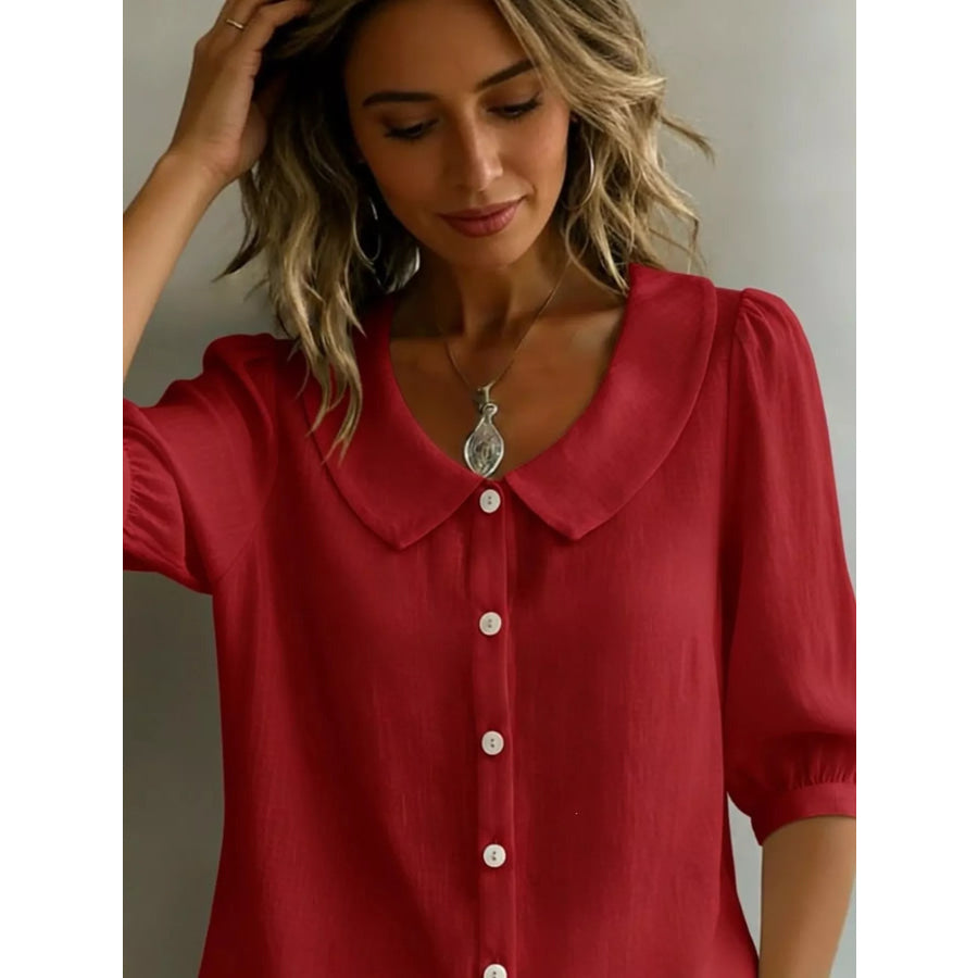 Full Size Peter Pan Collar Button-Down Shirt Plus Size Apparel and Accessories