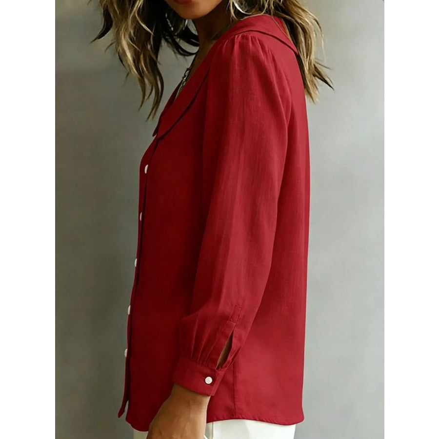 Full Size Peter Pan Collar Button-Down Shirt Plus Size Apparel and Accessories