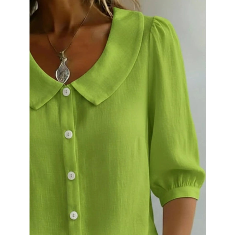 Full Size Peter Pan Collar Button-Down Shirt Plus Size Apparel and Accessories