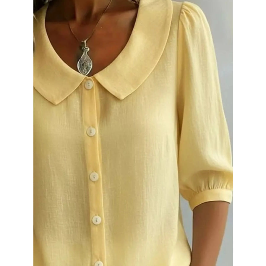 Full Size Peter Pan Collar Button-Down Shirt Plus Size Apparel and Accessories