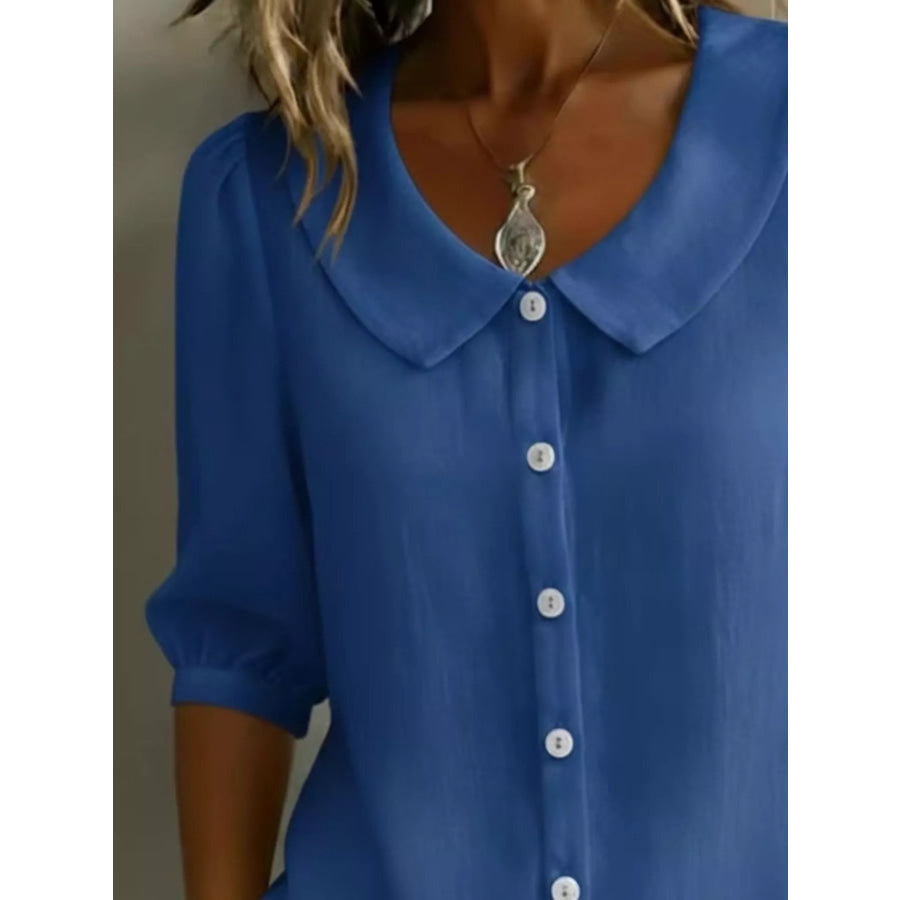 Full Size Peter Pan Collar Button-Down Shirt Plus Size Apparel and Accessories