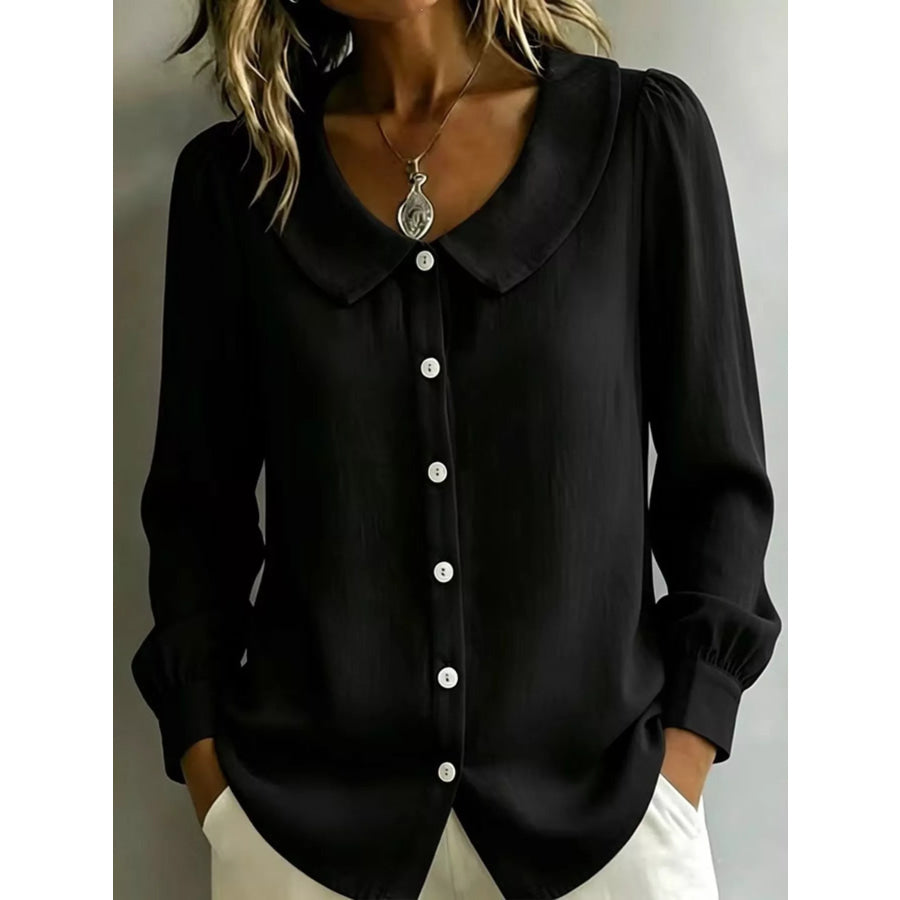 Full Size Peter Pan Collar Button-Down Shirt Plus Size Black / S Apparel and Accessories