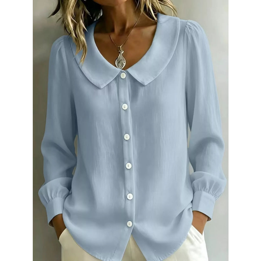 Full Size Peter Pan Collar Button-Down Shirt Plus Size Light Blue / S Apparel and Accessories