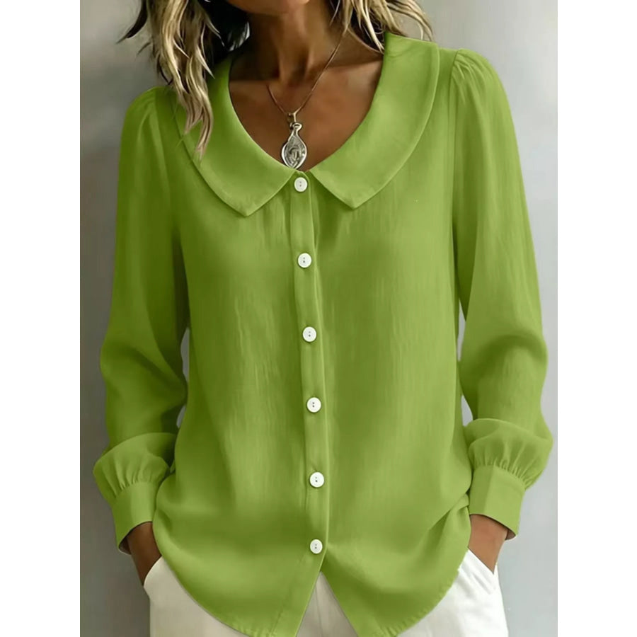 Full Size Peter Pan Collar Button-Down Shirt Plus Size Light Green / S Apparel and Accessories