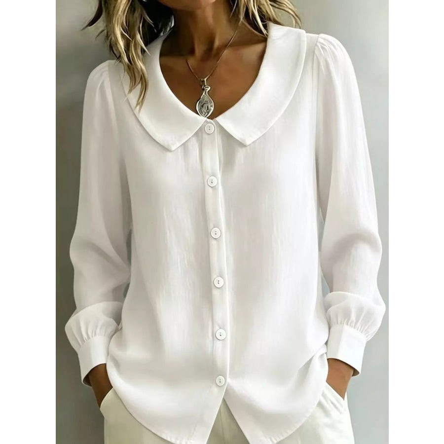 Full Size Peter Pan Collar Button-Down Shirt Plus Size White / S Apparel and Accessories