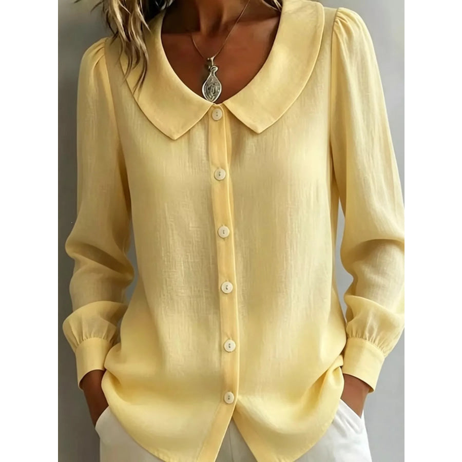 Full Size Peter Pan Collar Button-Down Shirt Plus Size Yellow / S Apparel and Accessories
