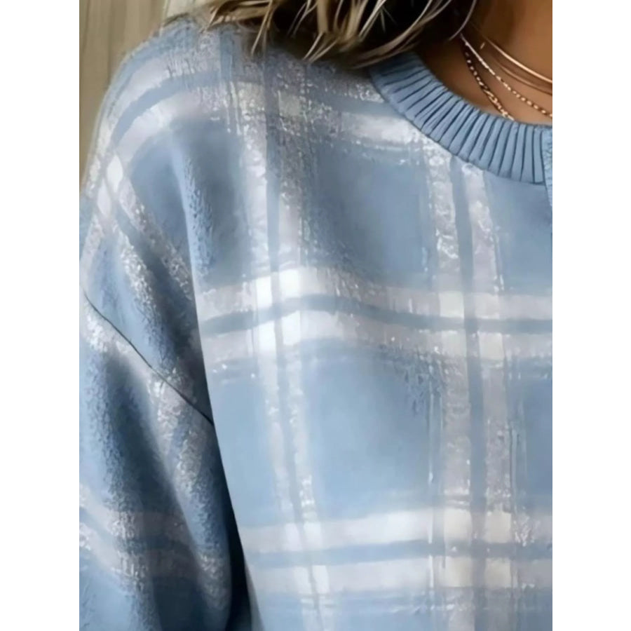 Full Size Plaid Button Detail Long Sleeve Sweatshirt Plus Size Apparel and Accessories