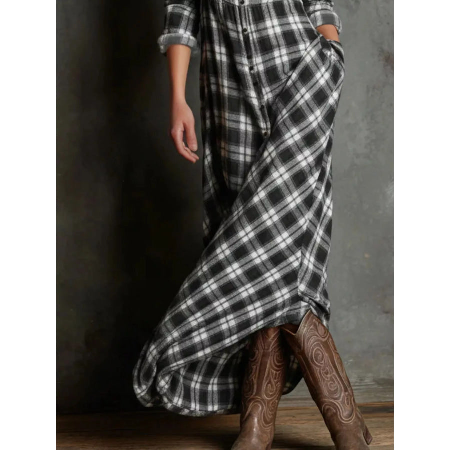 Full Size Plaid Button-Down Maxi Dress Plus Size Apparel and Accessories