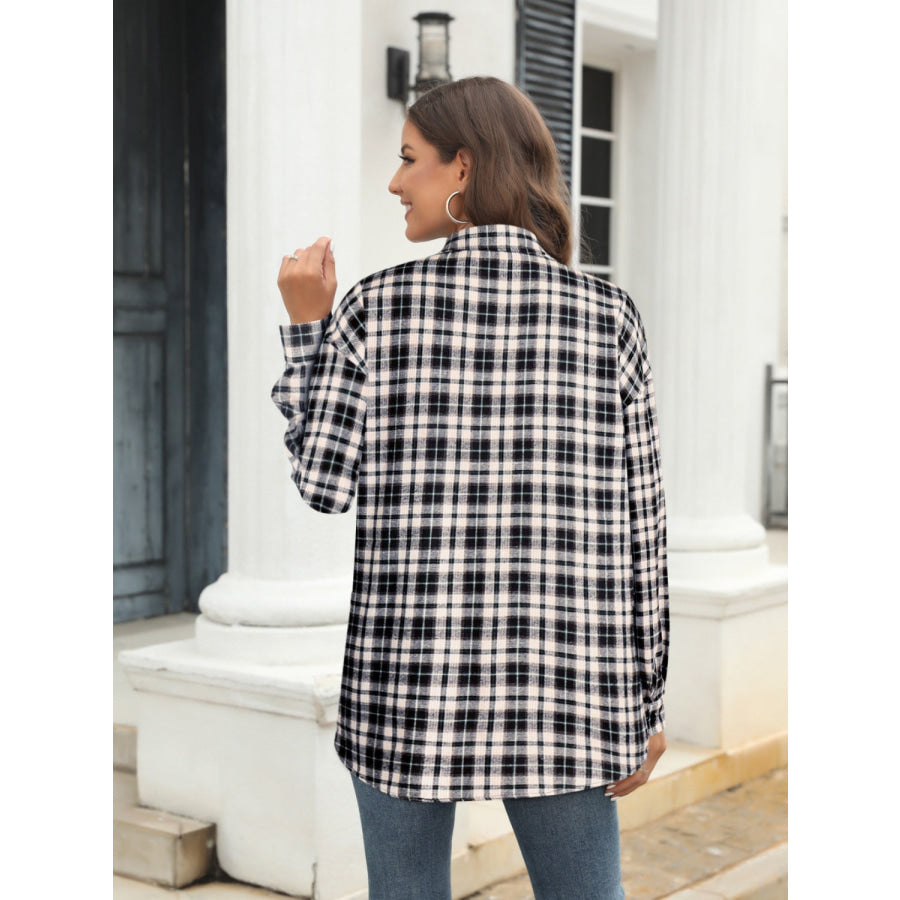 Full Size Plaid Button Up Pocketed Shirt Camel / S Apparel and Accessories