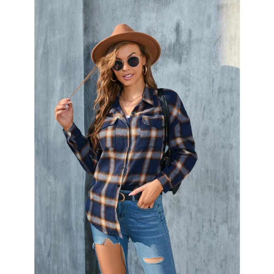 Full Size Plaid Button Up Pocketed Shirt Apparel and Accessories