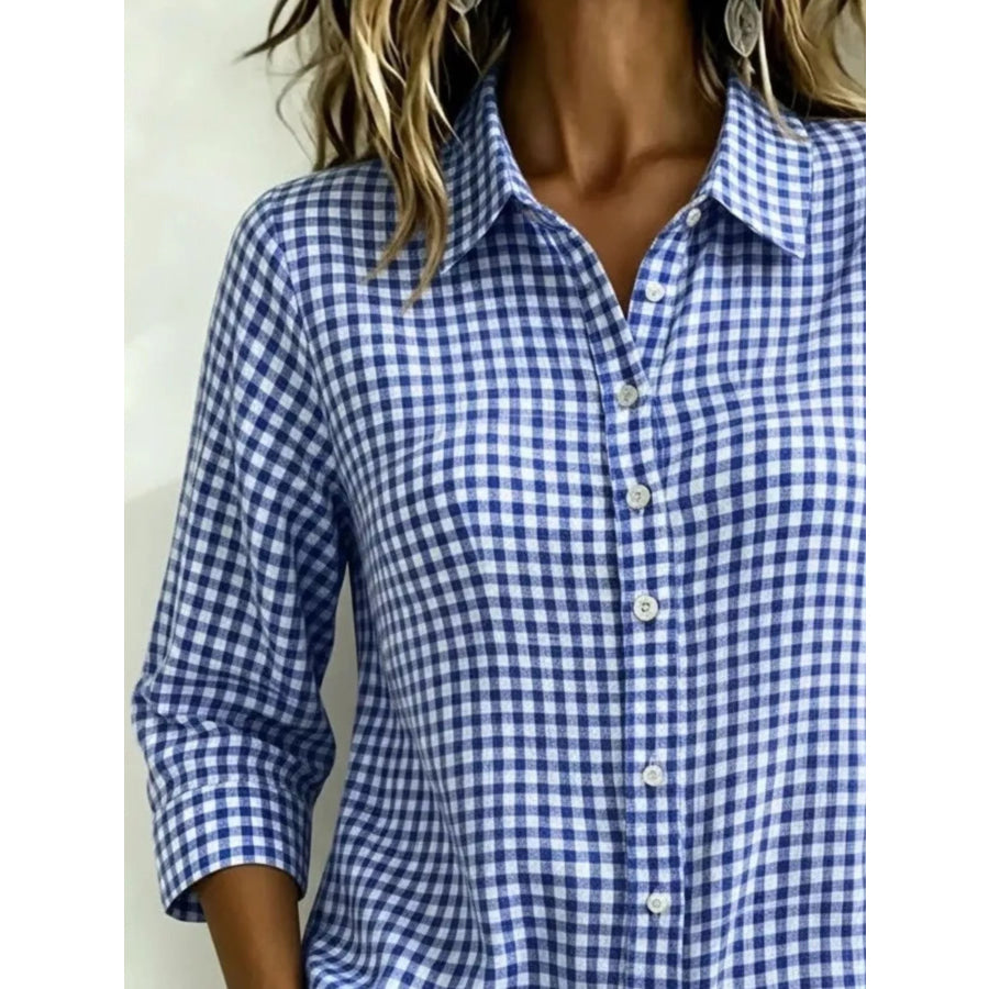 Full Size Plaid Collared Neck Button Up Shirt Plus Size Apparel and Accessories