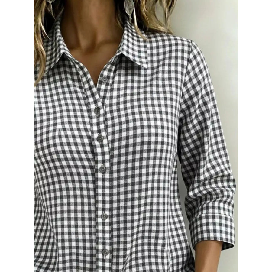 Full Size Plaid Collared Neck Button Up Shirt Plus Size Apparel and Accessories