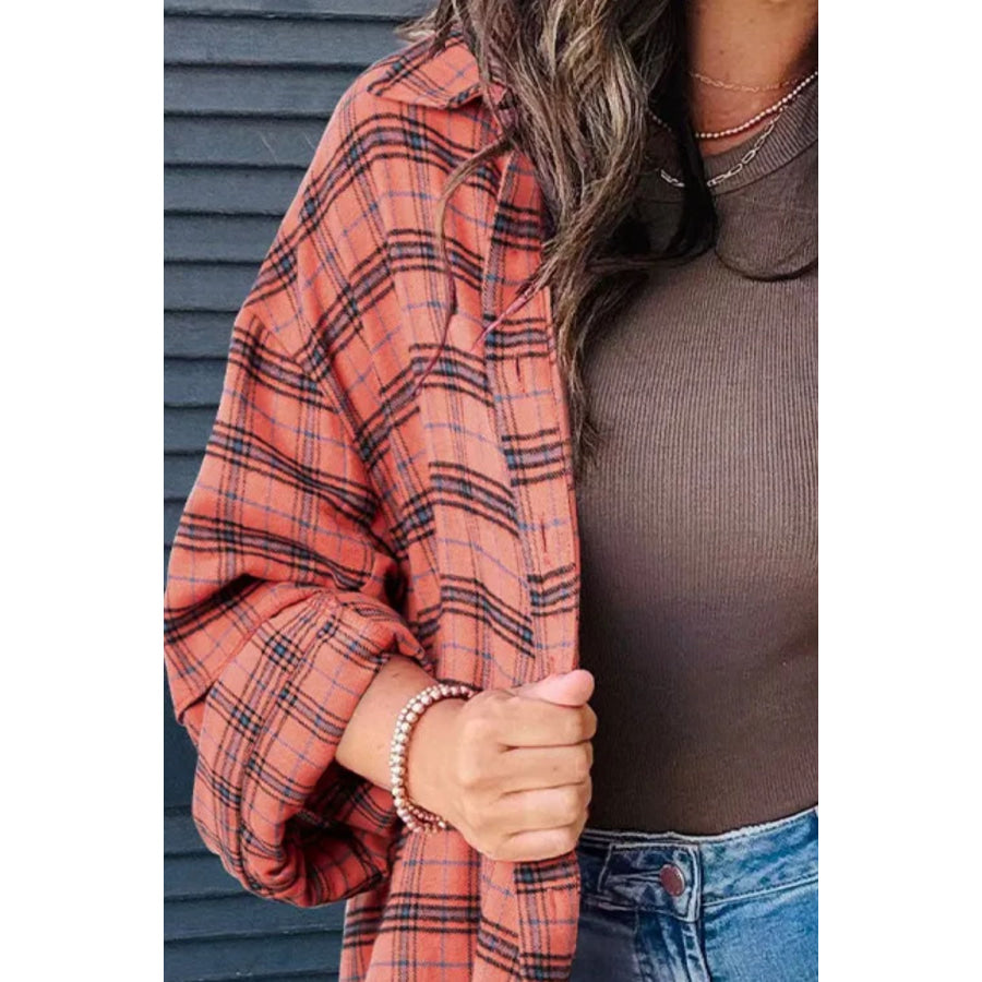 Full Size Plaid Collared Neck Long Sleeve Shirt Apparel and Accessories