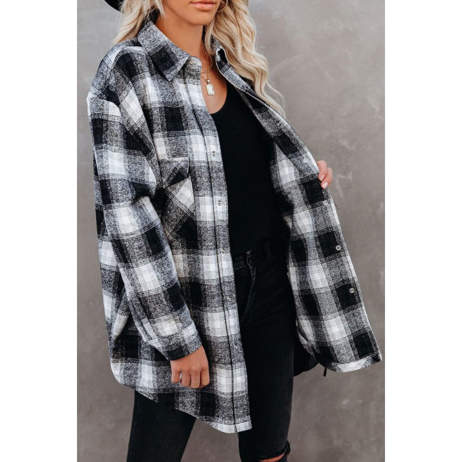 Full Size Plaid Collared Neck Long Sleeve Shirt Apparel and Accessories