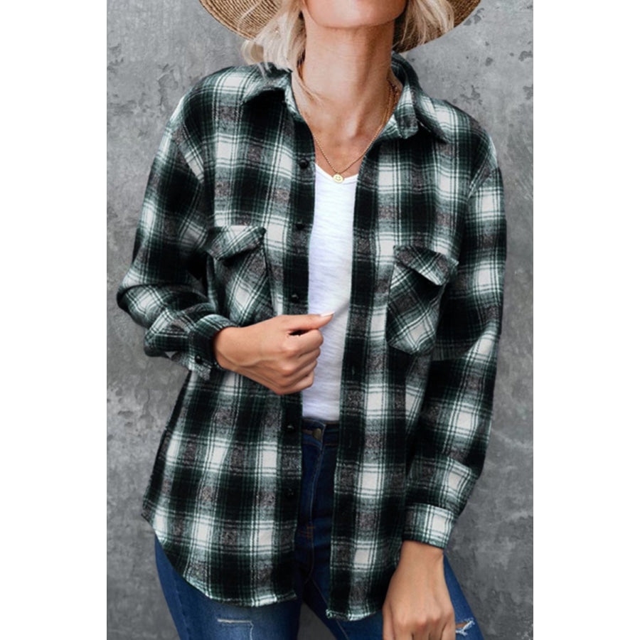 Full Size Plaid Collared Neck Long Sleeve Shirt Apparel and Accessories