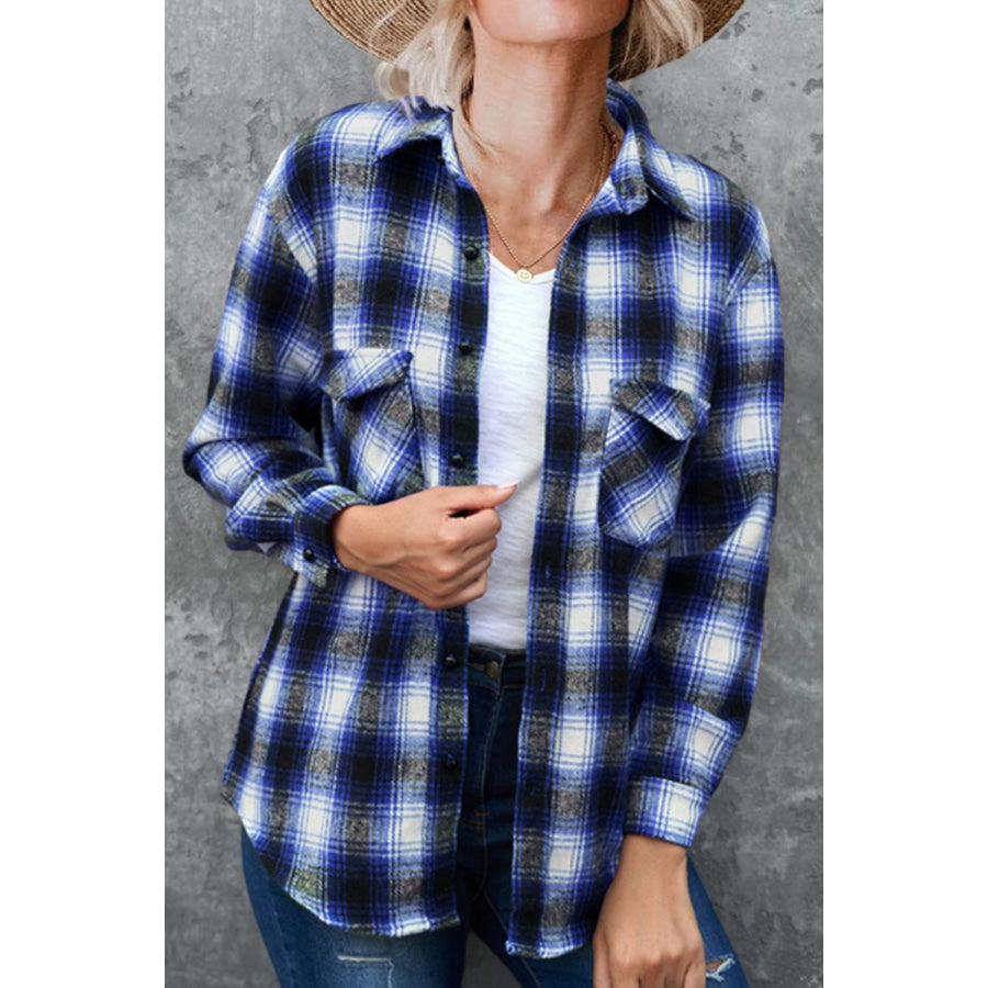 Full Size Plaid Collared Neck Long Sleeve Shirt Apparel and Accessories