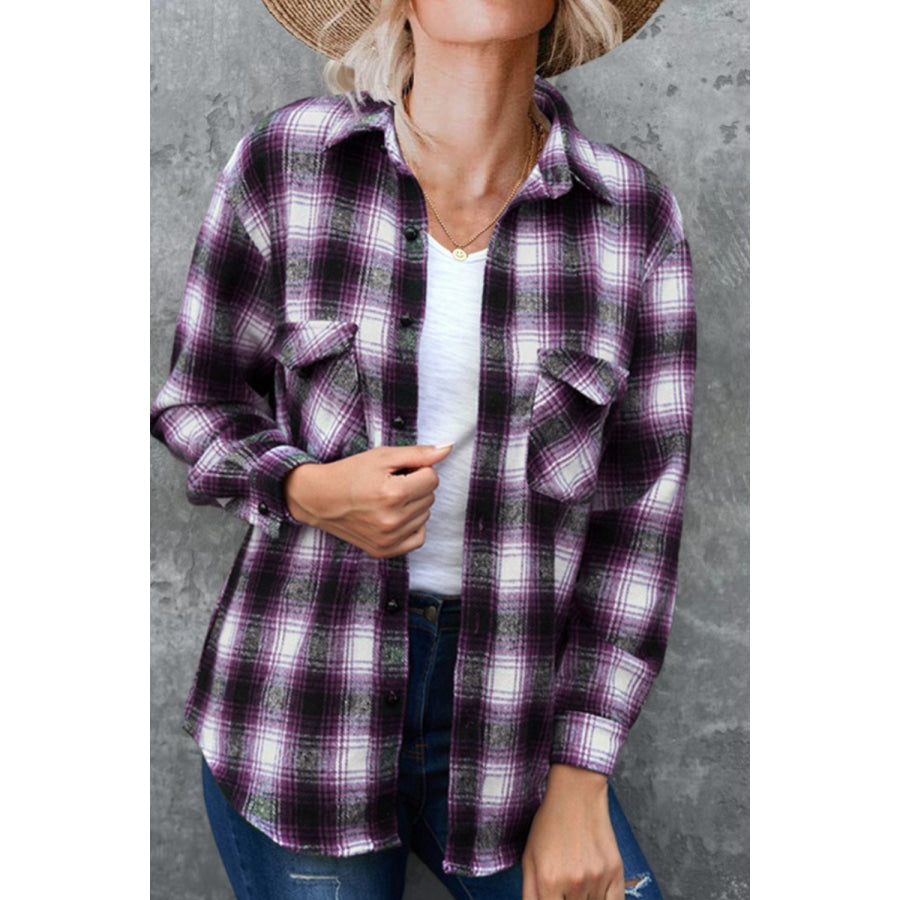 Full Size Plaid Collared Neck Long Sleeve Shirt Apparel and Accessories