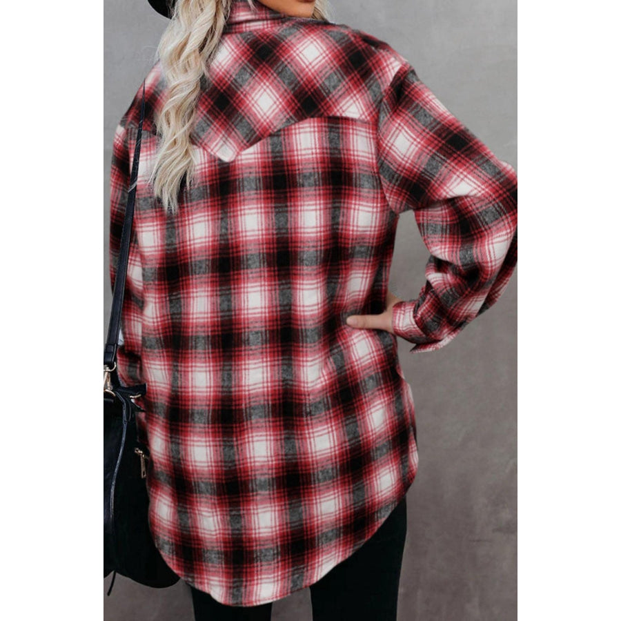 Full Size Plaid Collared Neck Long Sleeve Shirt Apparel and Accessories