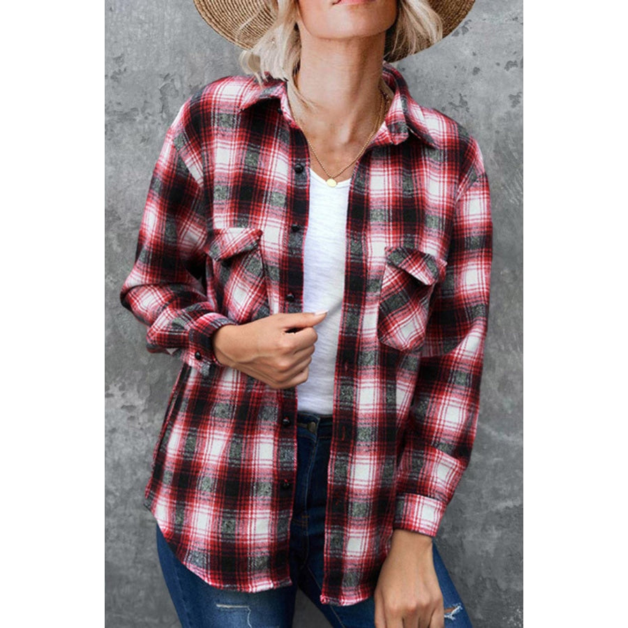 Full Size Plaid Collared Neck Long Sleeve Shirt Apparel and Accessories