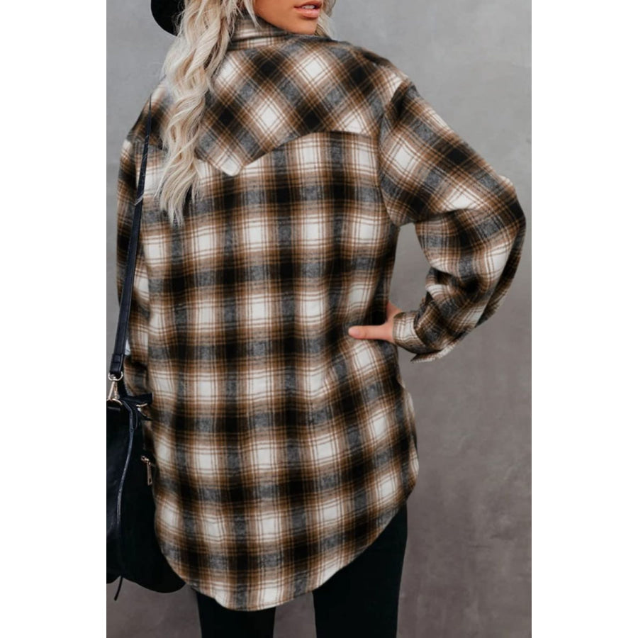 Full Size Plaid Collared Neck Long Sleeve Shirt Apparel and Accessories