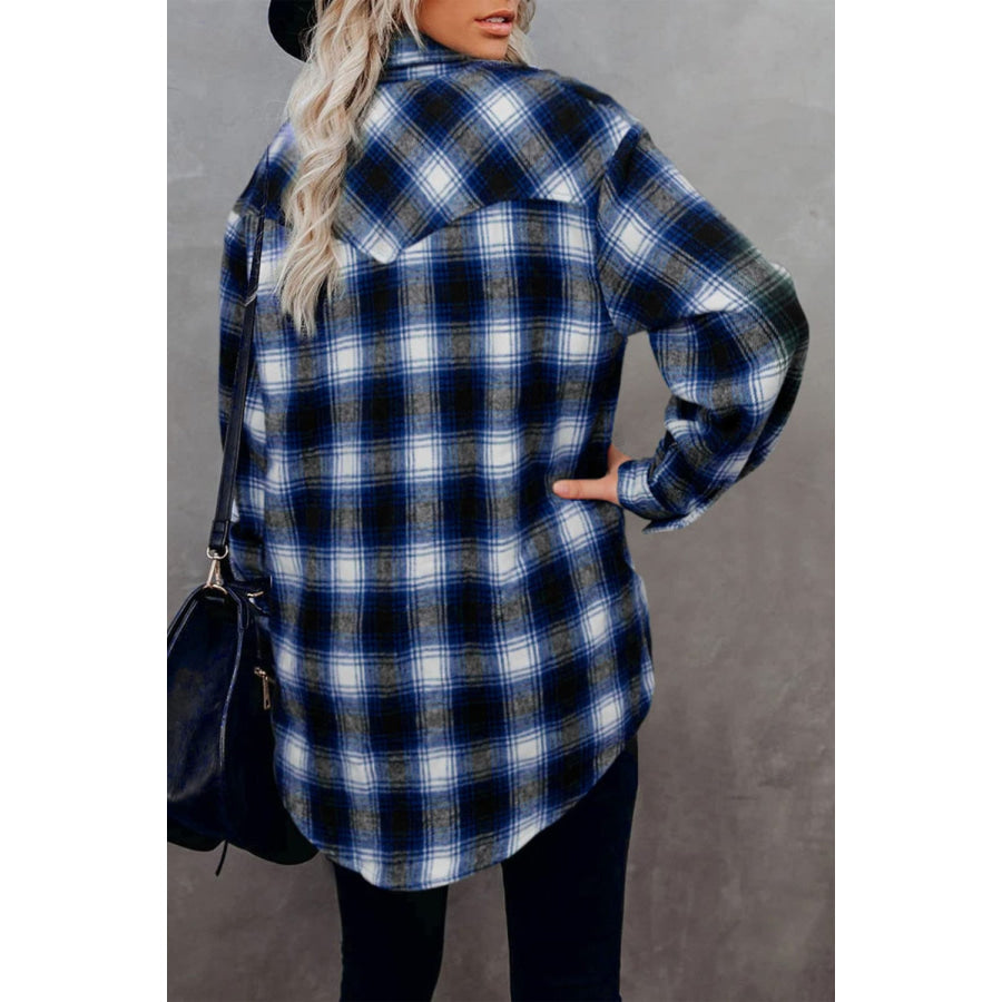 Full Size Plaid Collared Neck Long Sleeve Shirt Apparel and Accessories