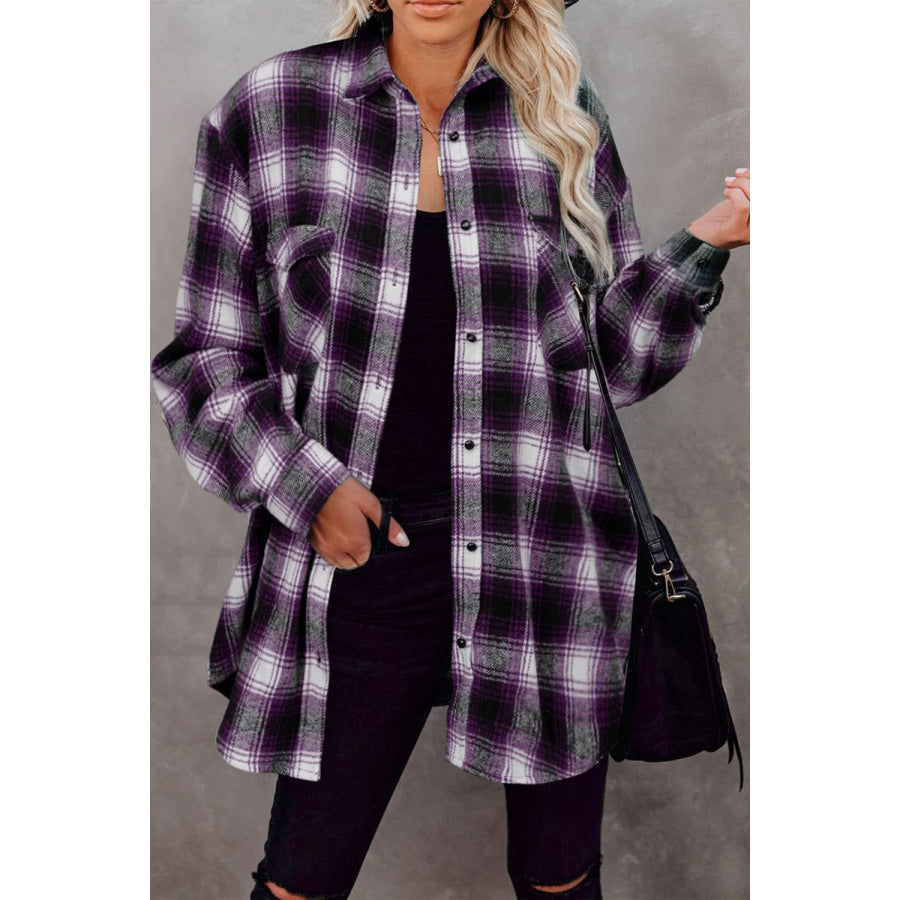 Full Size Plaid Collared Neck Long Sleeve Shirt Apparel and Accessories